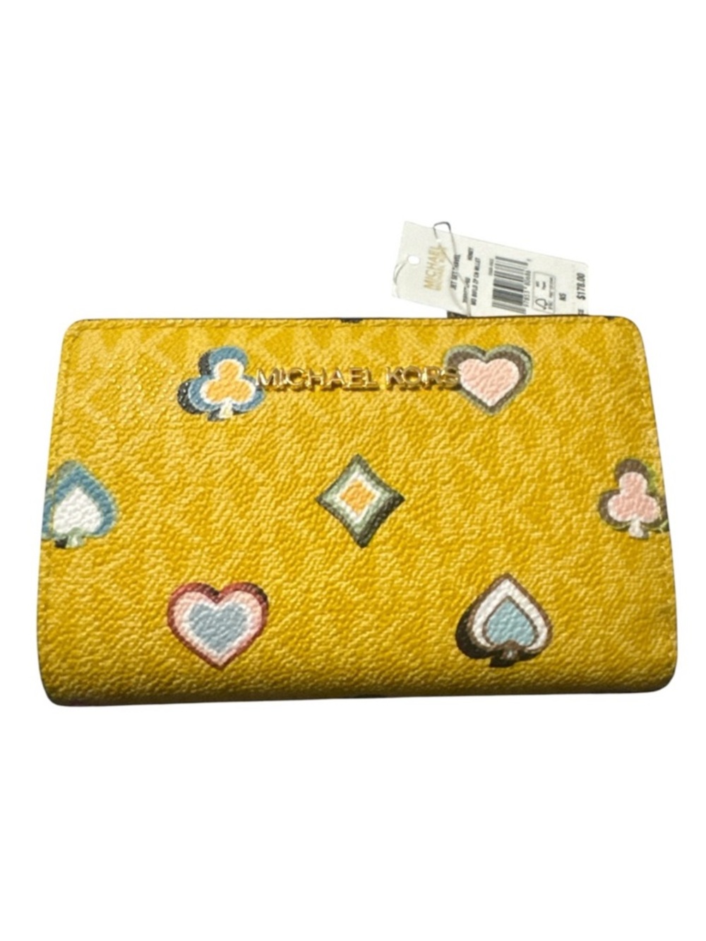 NWT Michael Kors Yellow Leather Wallet with Multicolor Card Suit Accents